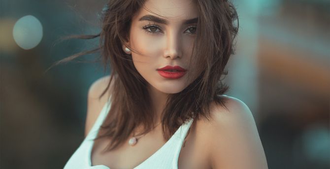 Woman, beautiful model, red lips wallpaper