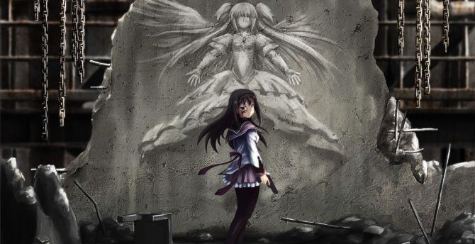 Fighter, anime girl, homura akemi wallpaper