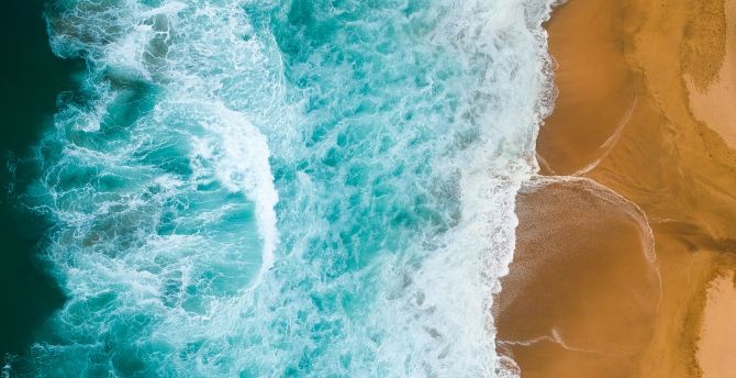 White-bluish sea waves, aerial view wallpaper