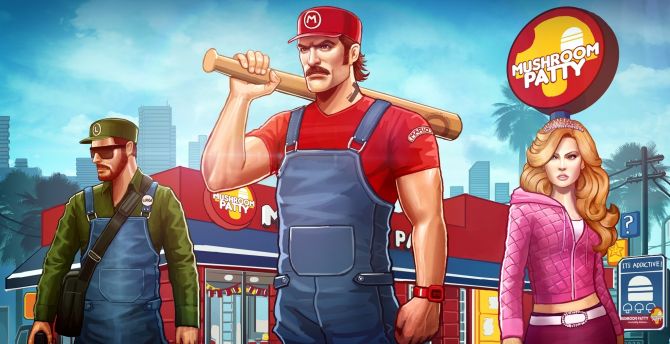 Grand Theft Mario: Mushroom Patty, artwork wallpaper