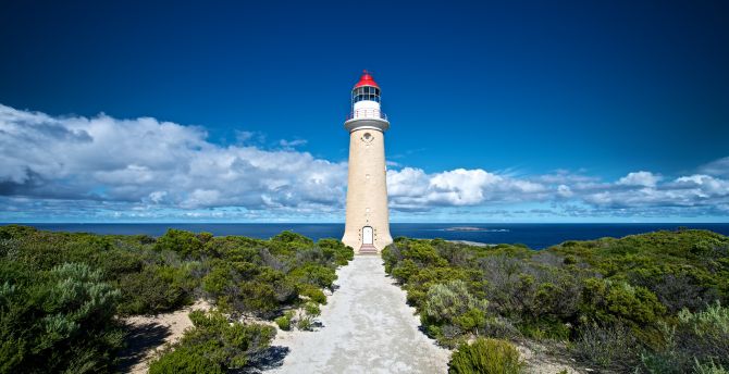 Lighthouse, kangaroo island, coast, blue sky, landscape, sunny day wallpaper