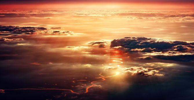 Desktop Wallpaper Clouds Aerial View Sky Sunset Hd Image Picture Background 197dfe