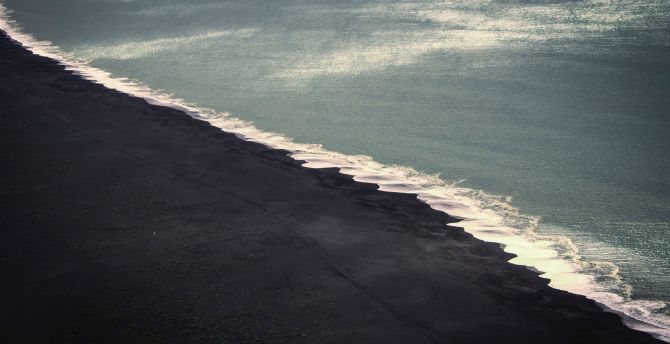 Black beach, sea, aerial view wallpaper