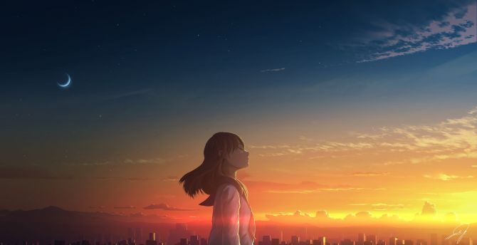Girl, relaxed, outdoor, anime wallpaper