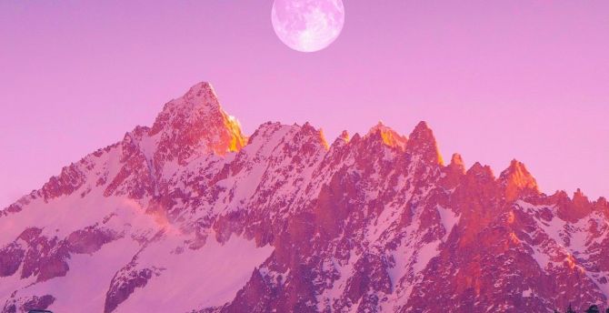 Full moon, mountain range, peaks wallpaper