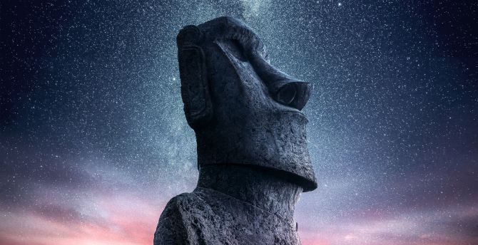 Moai, Statue, Easter Island, sunset, starry sky wallpaper