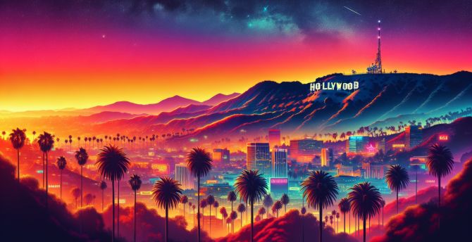 Hollywood's sunset vibes, city, artwork wallpaper
