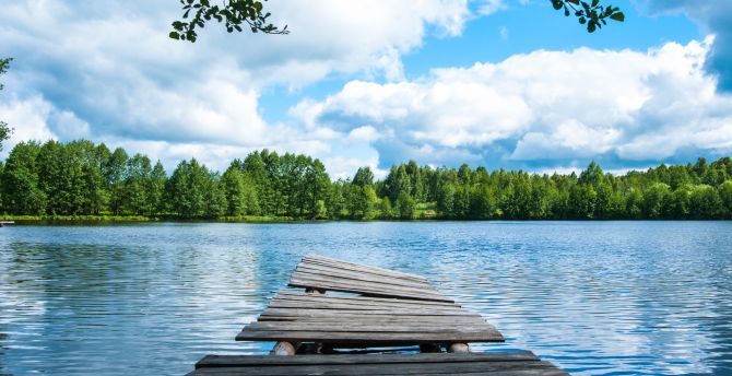 Hồ, ngày nắng, bến tàu bằng gỗ, hình nền thiên nhiên