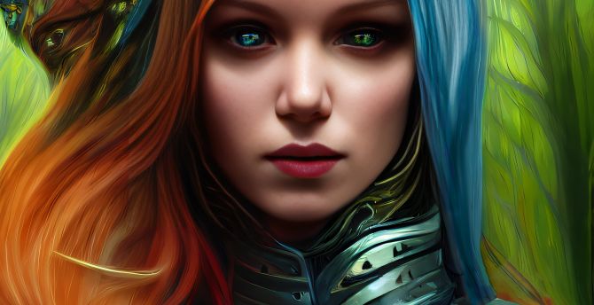 Redhead, woman, colored eyes, fantasy girl wallpaper