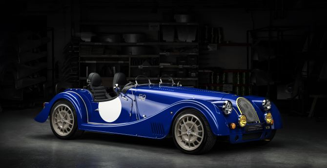 Morgan Plus 8, 50th anniversary edition, blue, classic car wallpaper