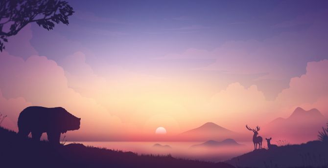 Sunrise, minimal, sky, digital art wallpaper