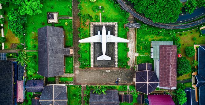 Aircraft, aerial view, house wallpaper