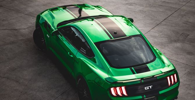 Green car, Ford GT, car's top view wallpaper