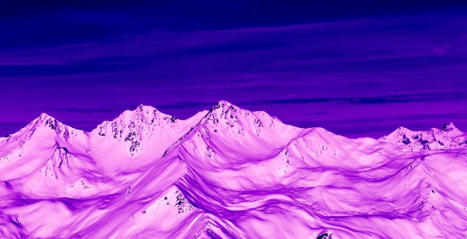 Pink mountains, peaks, glacier, aerial view wallpaper