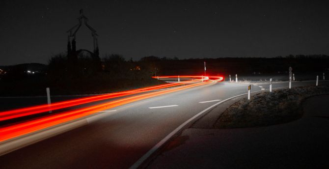 Light trails, long exposure, highway, road, night wallpaper