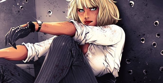Atomic blonde, girl, short hair, artwork wallpaper