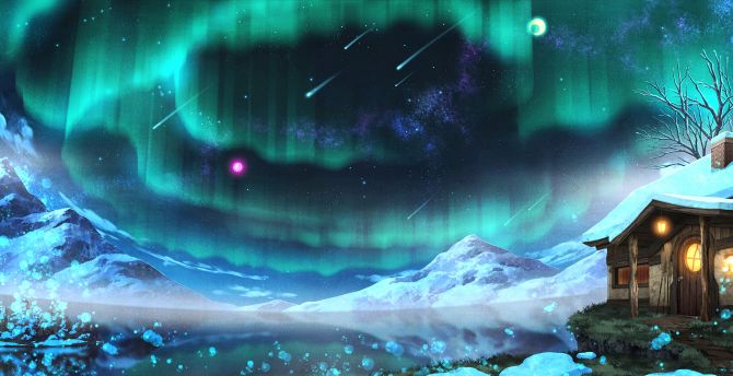 Aurora Borealis, anime, original, artwork wallpaper