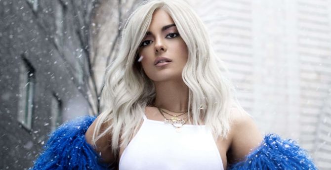 Snowfall, white hair, Bebe Rexha, celebrity wallpaper