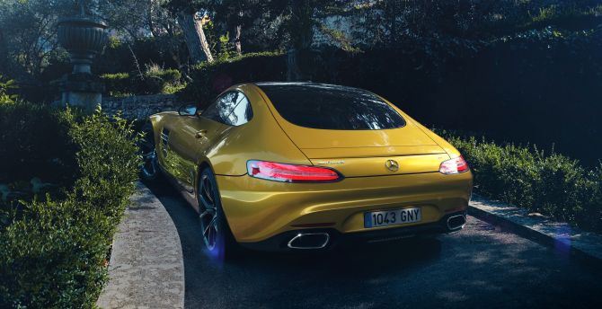 Mercedes Amg Gt Rear View Yellow Wallpaper Hd Image Picture Background 1f9be9 Wallpapersmug