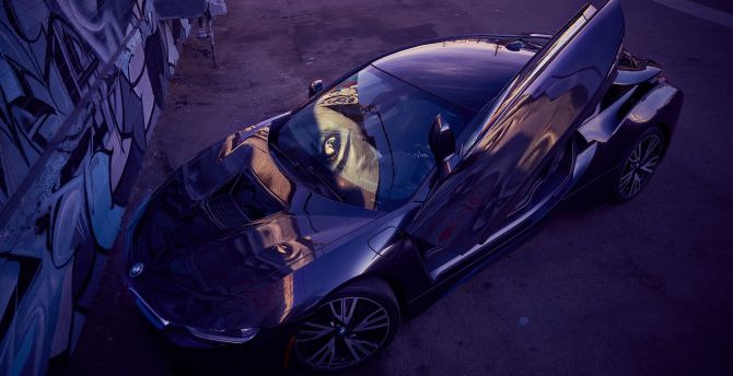 BMW, luxury car, top view wallpaper