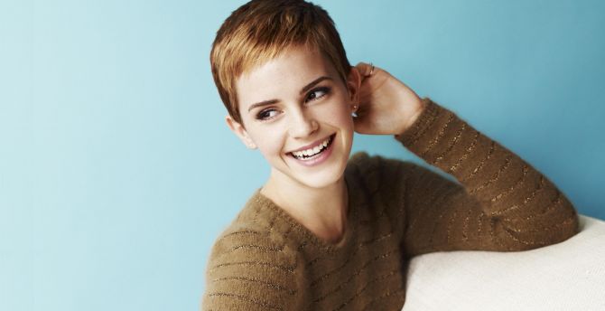 Emma Watson, short hair, smiling wallpaper