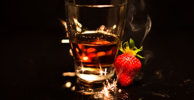 Strawberry and drink, glass, portrait wallpaper