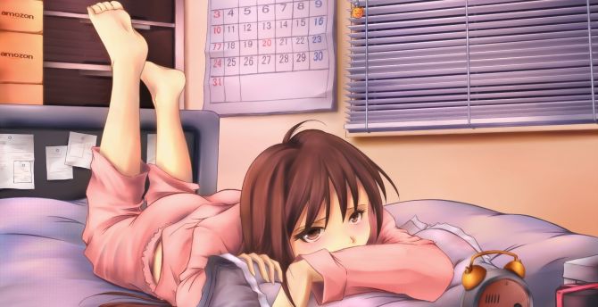 Phone, lying down and girl anime #1525588 on animesher.com