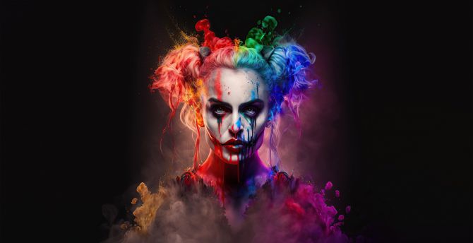 Harley Quinn, colorful face, fan art wallpaper