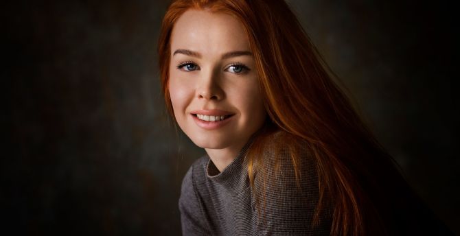 Red head, girl model, smiling face wallpaper
