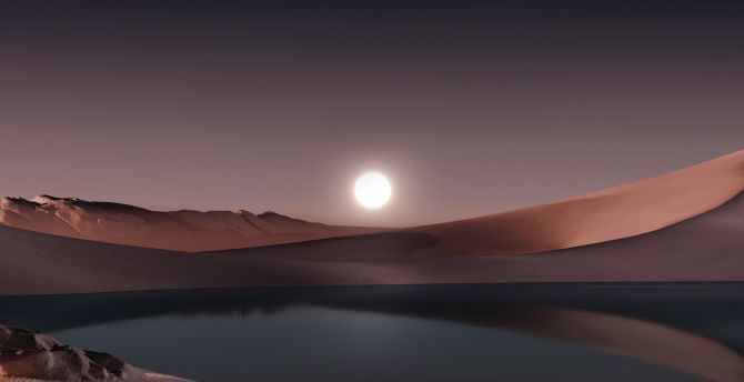 Windows 11, stock, lake, sunset,  landscape, desert, Microsoft stock wallpaper