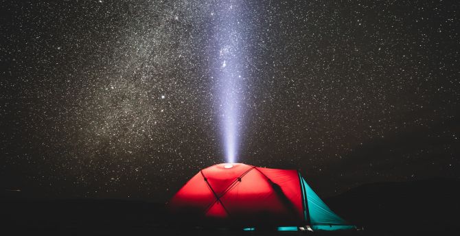 Night out, camp tent, dark sky wallpaper