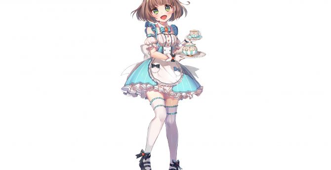 Cute maid, anime girl, original, minimal wallpaper
