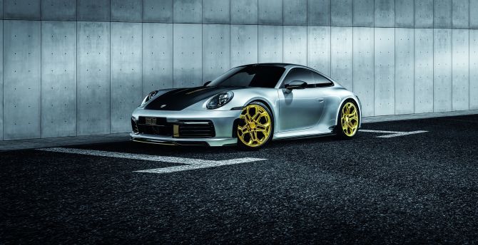 Golden wheels, Porsche 911 Carrera TechArt wallpaper