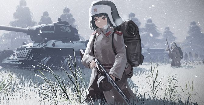 War, solider, anime girl, art wallpaper