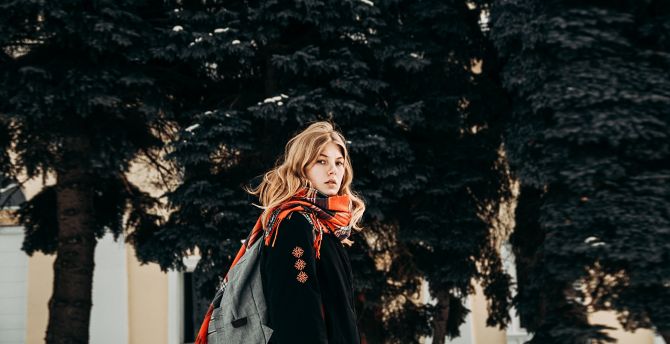 Russian, pretty woman, winter wallpaper