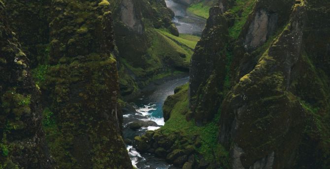 Iceland, valley, river, greenery, nature wallpaper