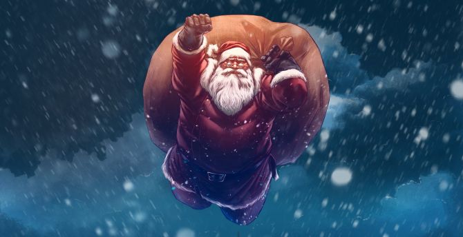 Christmas Santa, flight, digital art wallpaper