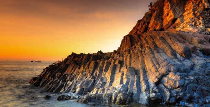 Coast, rocks of coast, sunset wallpaper
