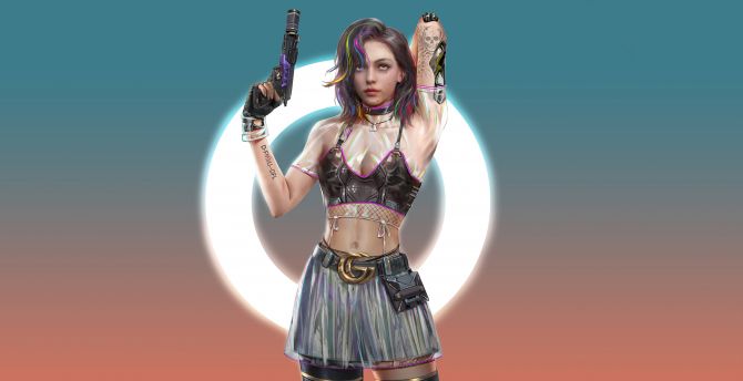 Wallpaper Sci Fi Cyber Girl With Gun Cyberpunk Art Desktop Wallpaper Hd Image Picture 8302