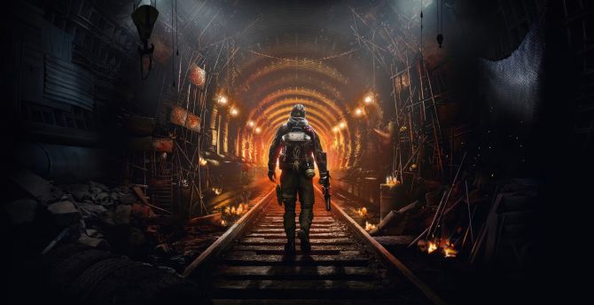 Metro awakening, soldier's walk under rail tunnel, game wallpaper