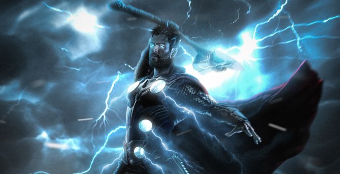 Thor, lightning strike, superhero wallpaper