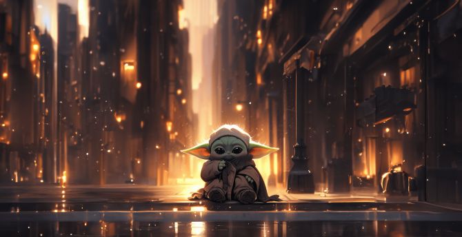 Cute Baby Yoda, art wallpaper