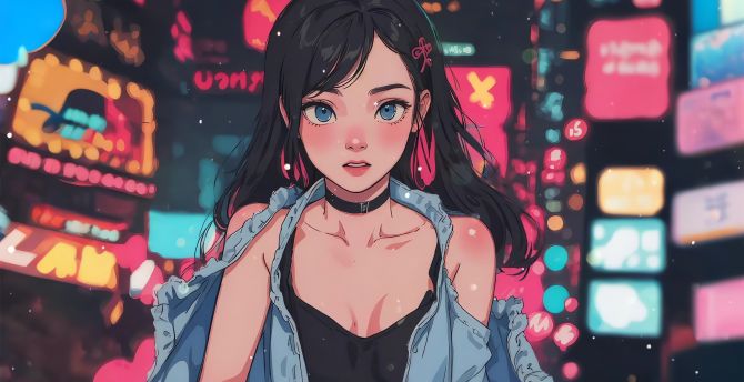 Cute urban teen girl, art, anime wallpaper
