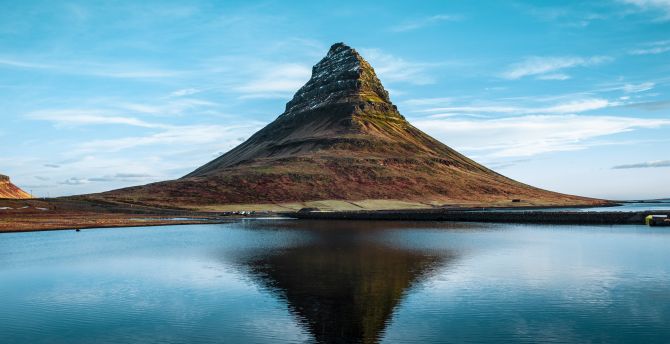 Nature, Kirkjufell, cliff, lake, reflections, Iceland wallpaper