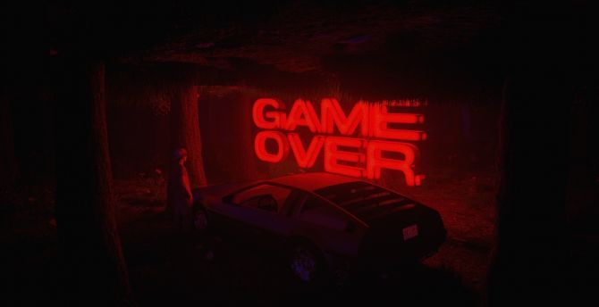 Game over, car, artwork, dark wallpaper