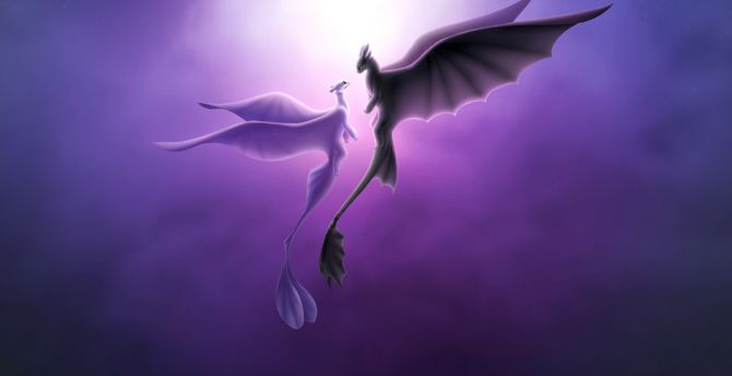Toothless and light fury, romantic, love, Dragons wallpaper