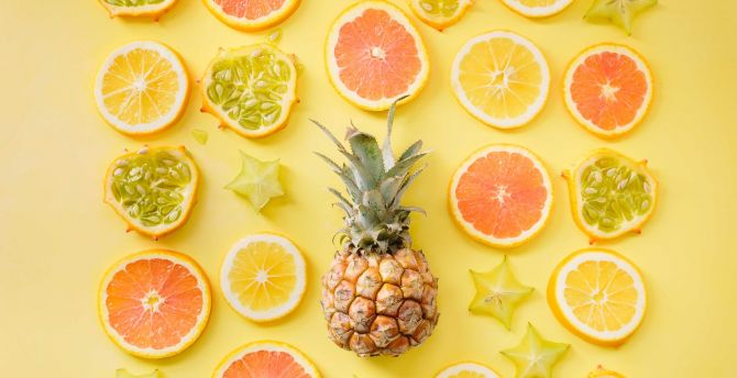 Citrus, lemon, pineapple, fruits, slices wallpaper
