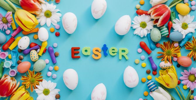 Flowers, eggs, colorful, easter wallpaper
