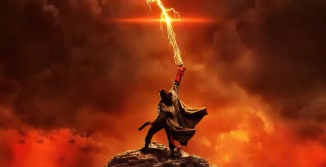 Hellboy, David Harbour, lightning, 2019 movie wallpaper
