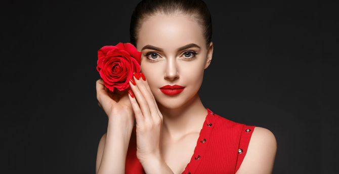 Rose and girl model, juicy lips, photoshoot wallpaper